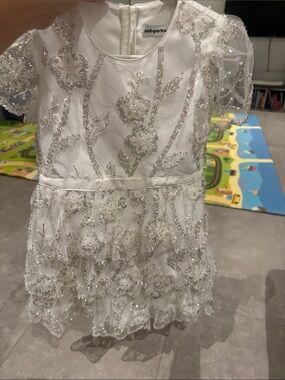 Self-Portrait White Beaded Floral Tulle Dress